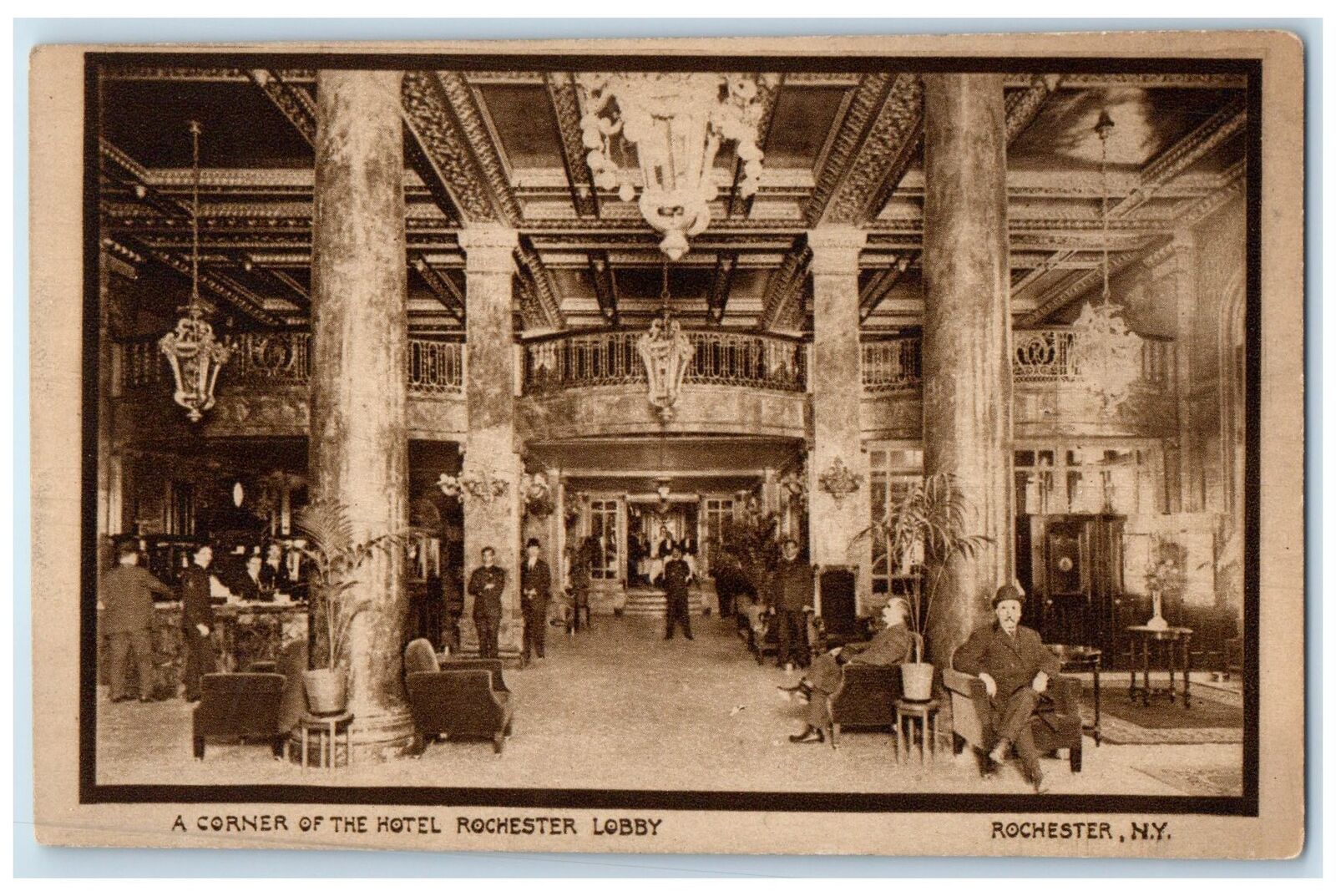 c1920's A Corner Of Hotel Rochester Lobby Restaurant Rochester New York Postcard
