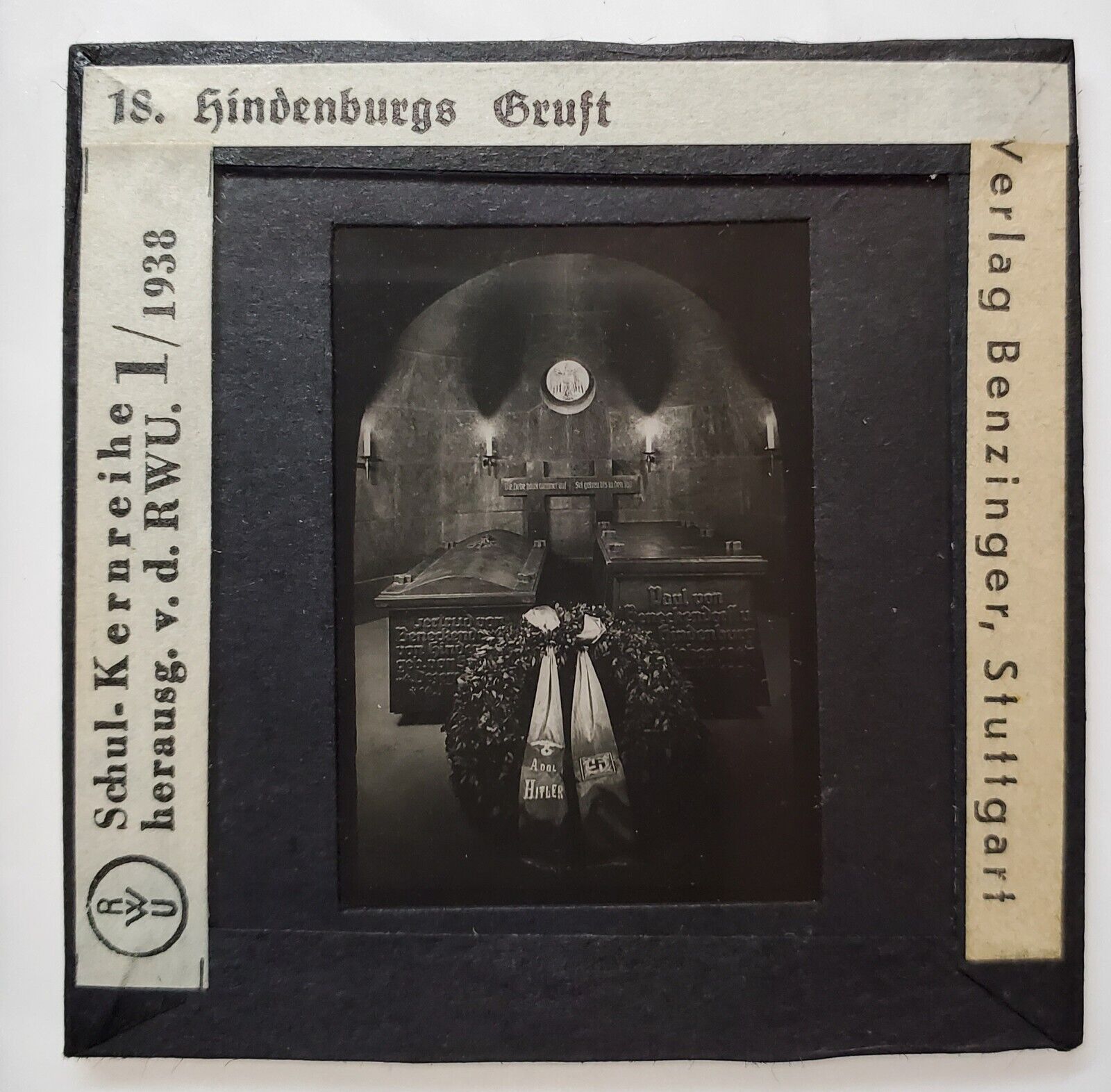WW1 German Hindenburg death crypt burial glass photo school slide negative old