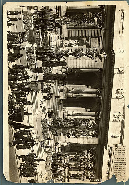 New York Public Library With Palm Fronds, Shield And Spear Decoratio - Old Photo