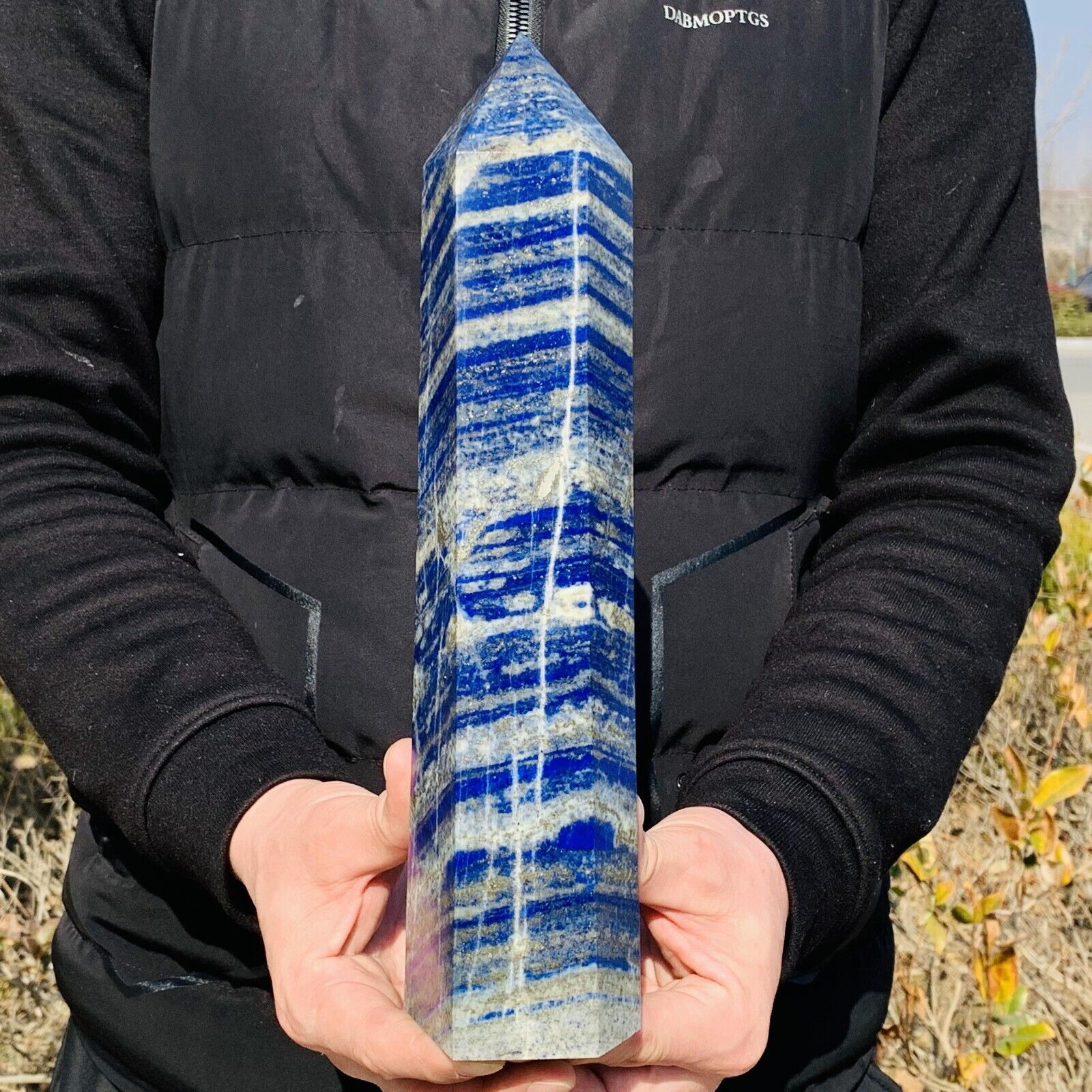 5.28LB Natural lapis lazuli jasper Quartz obelisk crystal Reiki healing