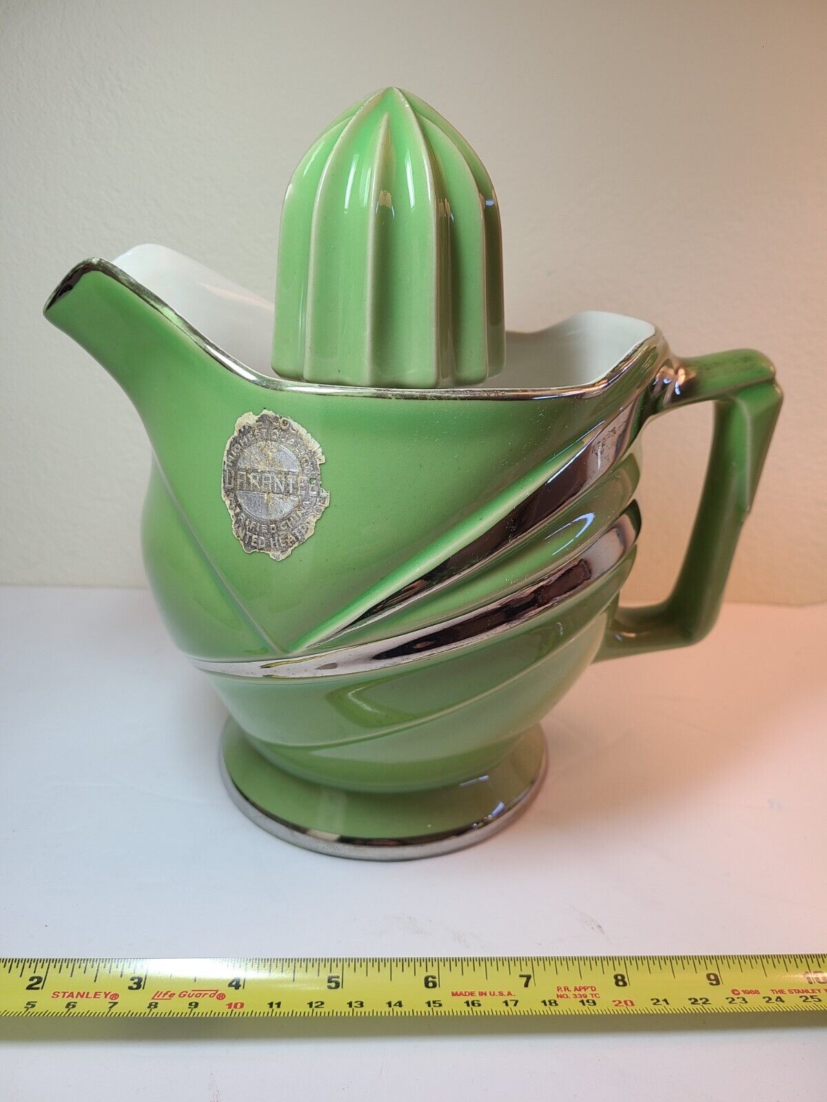 Coors Deco 1930s Porcelain Modernistic Ade-O-Matic Green/Silver Reamer / Juicer