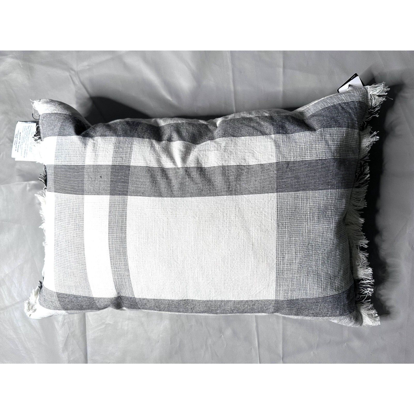 2x Lauren Ralph Lauren Austin Plaid Oblong Throw Pillow in Grey 16x24in NEW