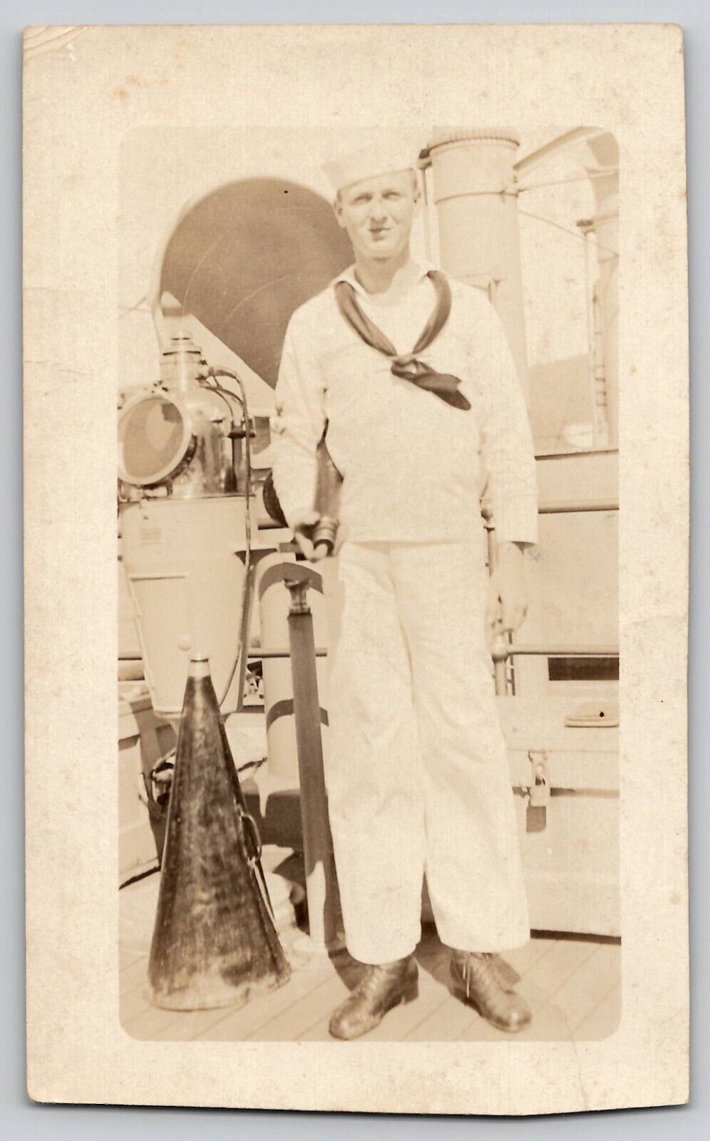 WW1 US Navy Quartermaster Sailor 1916 RPPC Photo Postcard Topolobampo Mx TRIMMED