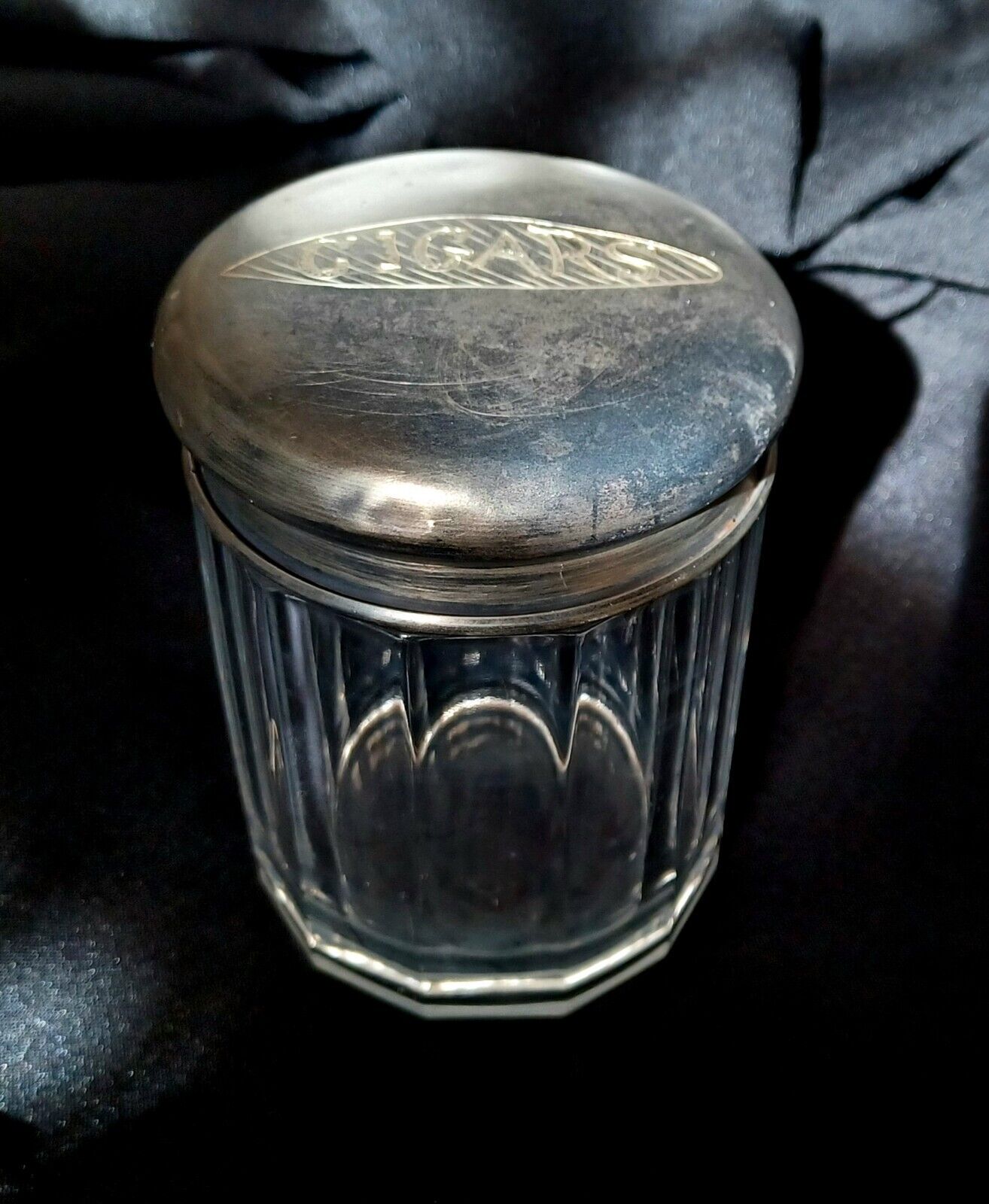 Antique WARREN Silver Plate & Glass HUMIDOR Jar Quadruple plate