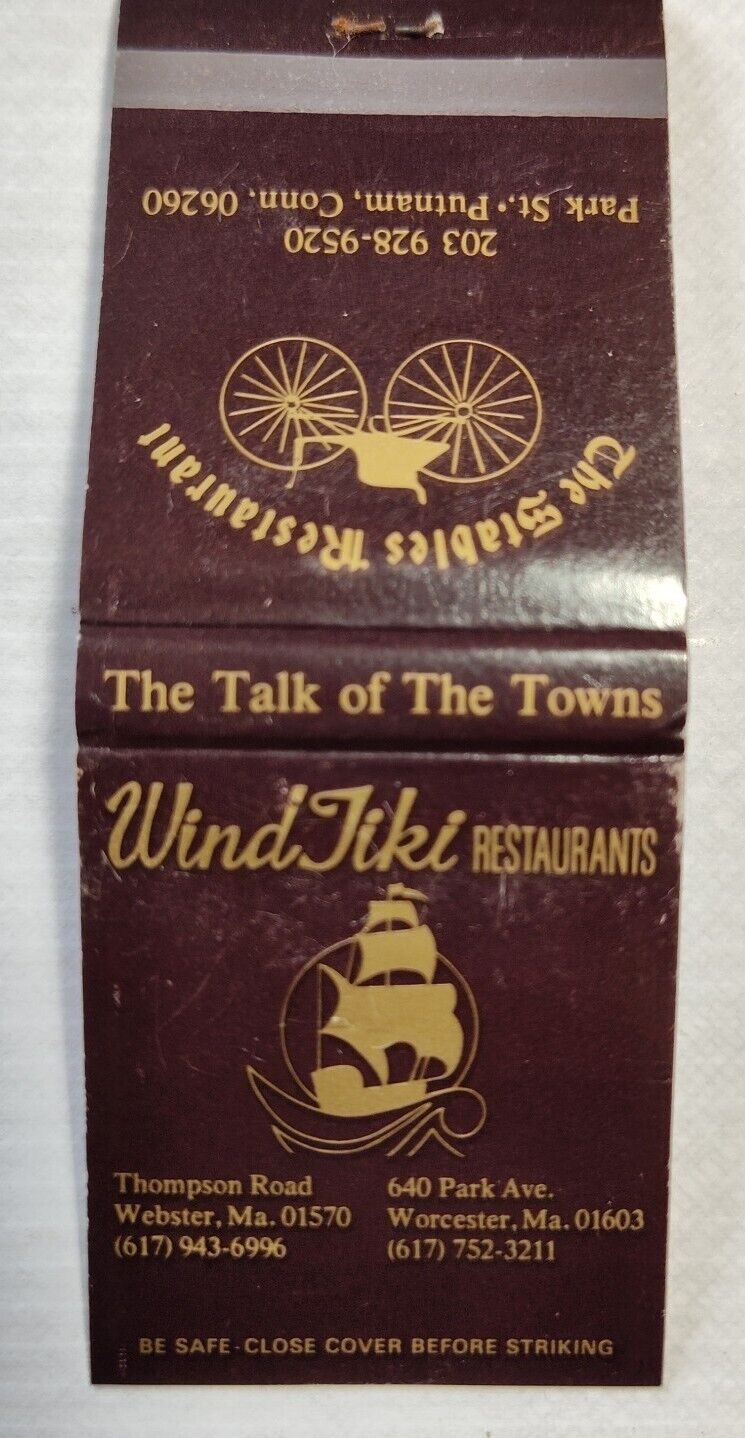 The Stables Restaurant Putnam CT Wind Tiki MA Matchbook Cover Full 20 Matches
