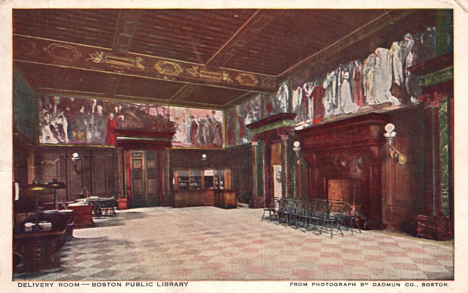 Vintage Postcard 1914 Delivery Room Interior Boston Public Library Massachusetts