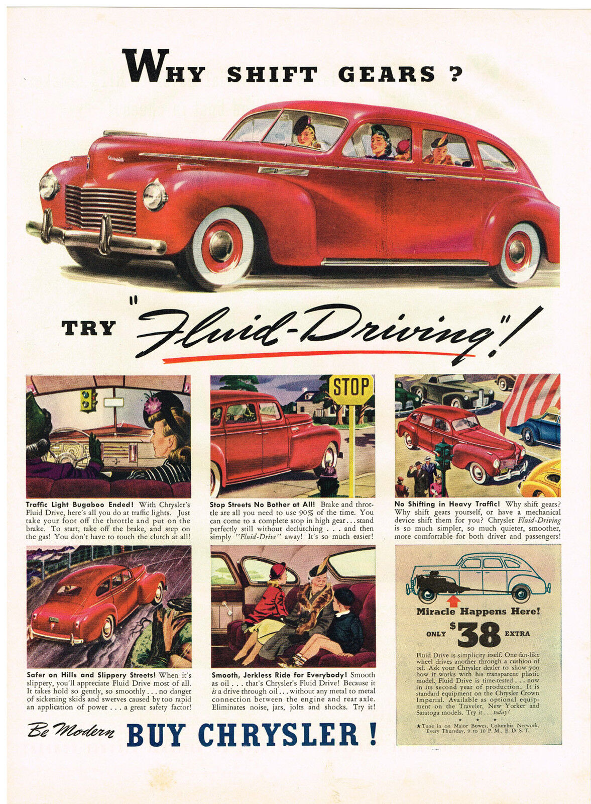 Vintage 1940 Magazine Ad Chrysler Why Shift Gears Try Fluid-Driving Buy Chrysler