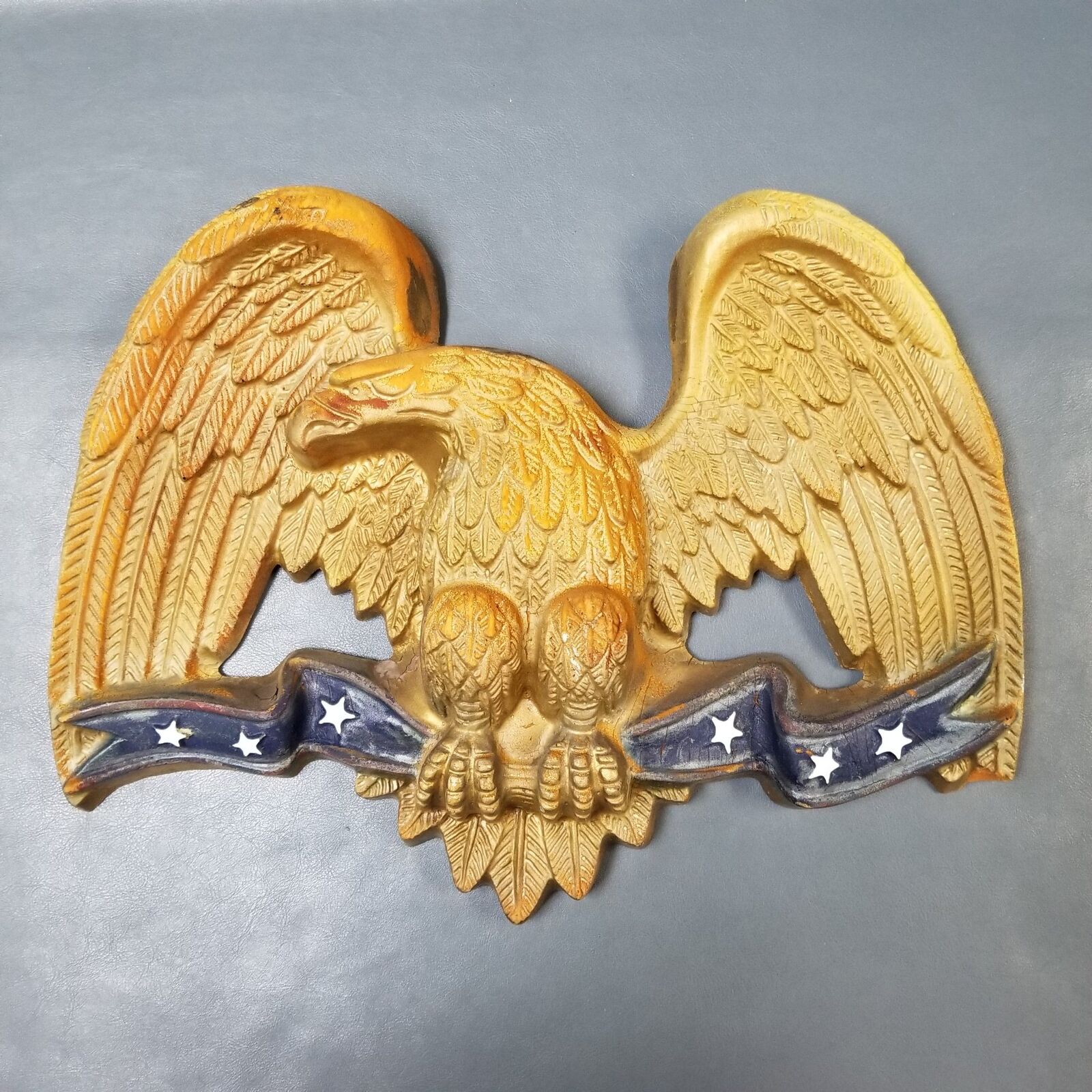 Vintage American Bald Eagle Patriotic Gold Wall Plaque Cast Polyurethane Foam