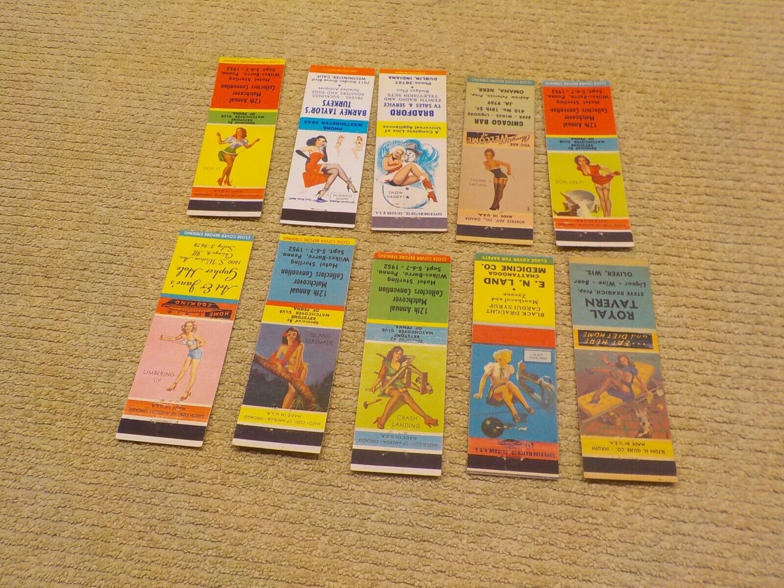Vintage Pin Up Matchbooks Lot of 10 Different Vintage Matchbook Covers