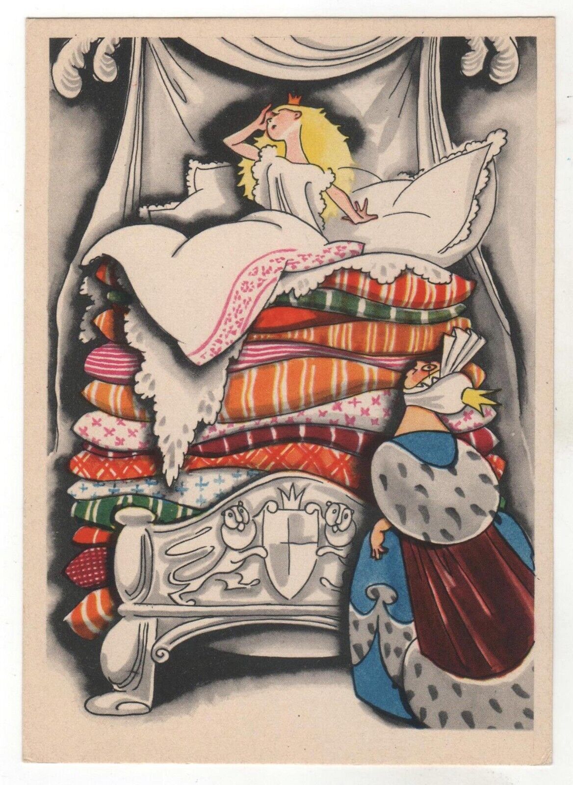 1963 Fairy Tale by Andersen Princess on the Pea ART Goltz Soviet POSTCARD Old