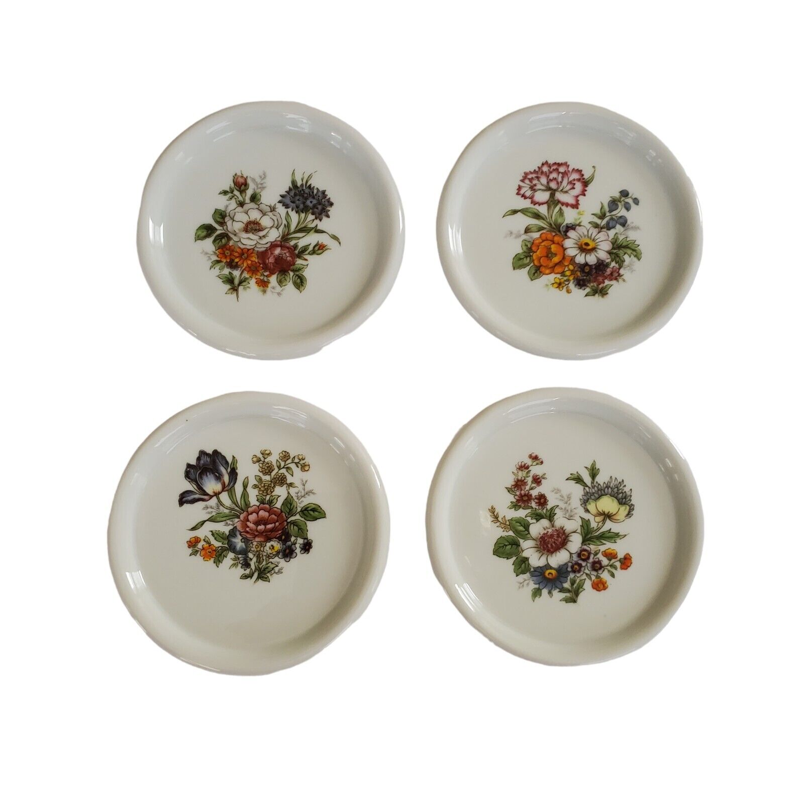 Set Of 4 Vintage Interpur Floral Decorative Round  Coasters 3.5\