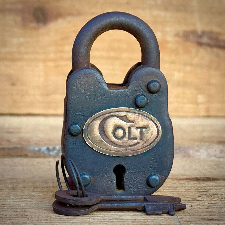 Colt Gate Lock With Brass Tag Keys & Antique Vintage Finish (2.5\