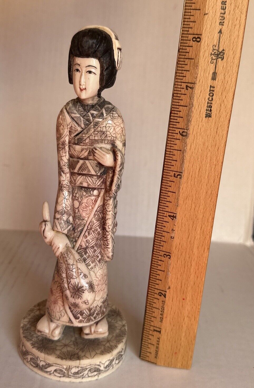 Antique 1880s Asian Geisha Statue Sculpture Figurine, artist stamped signed Hand