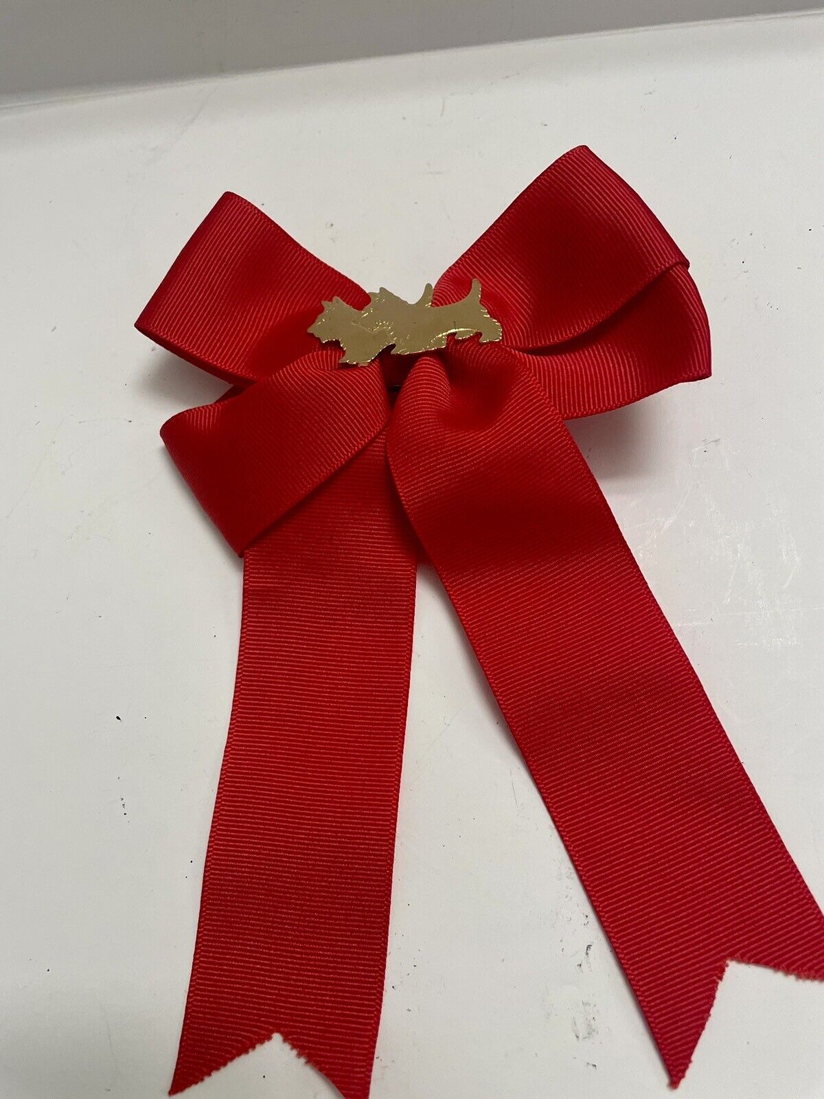 Red Hair Bow Barrette with Scottie Dogs Handmade Vintage