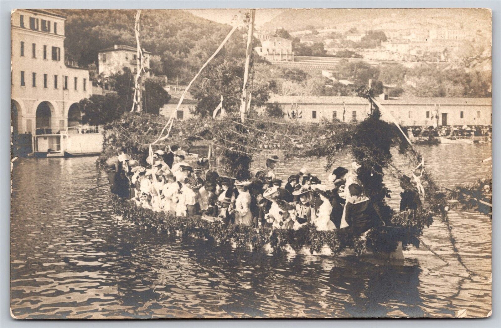Postcard Boat Parade in Nice or Lyon, France RPPC T112