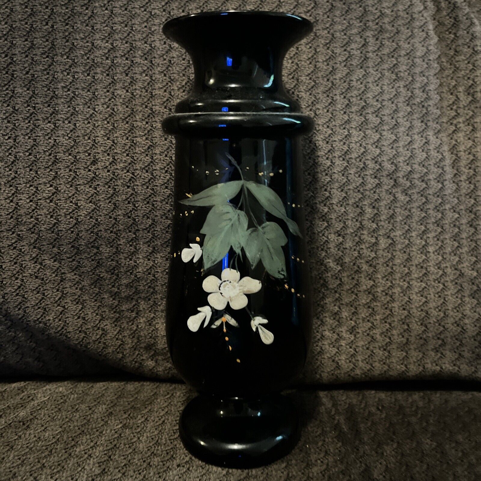 Antique Victorian Bristol Vase Black Hand Painted Flower