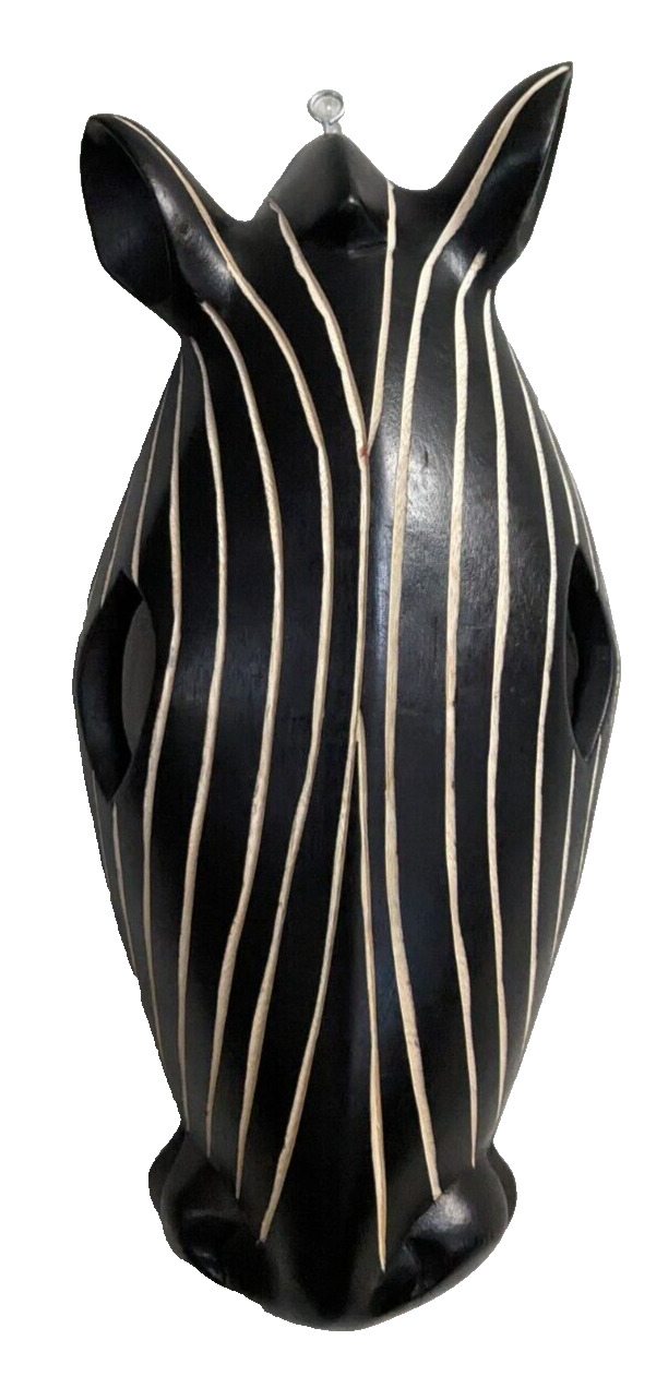 Wooden African Zebra Wall Mask Hand Carved in Uganda 11'' A2