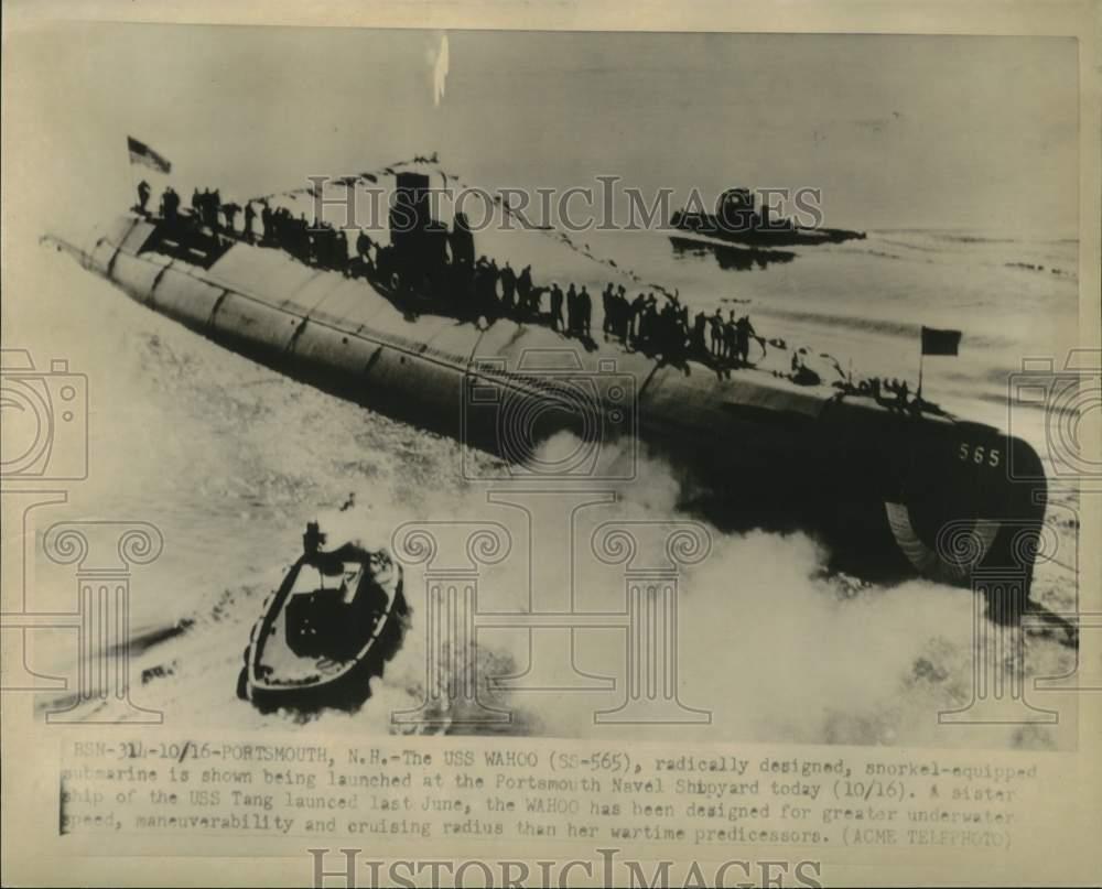 1951 Press Photo USS Wahoo Submarine Launched from Portsmouth, New Hampshire
