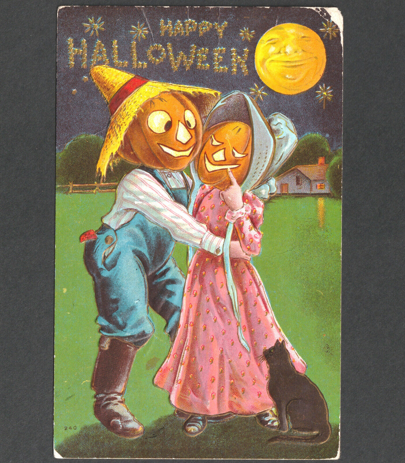 Happy Halloween Romance 1909 Pumpkin Farmer Love JOL Sanders 240 SA1 PostCard