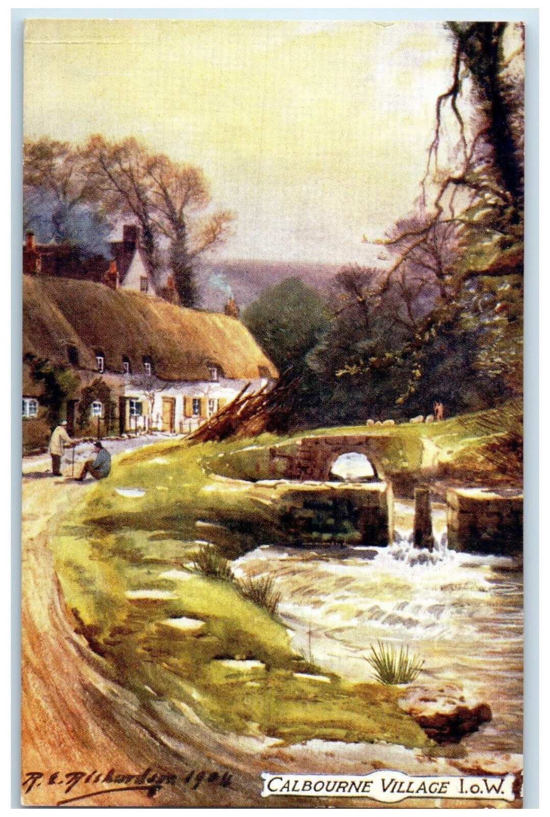 c1910 Calbourne Village Isle of Wight Road Scene Oilette Tuck Art Postcard