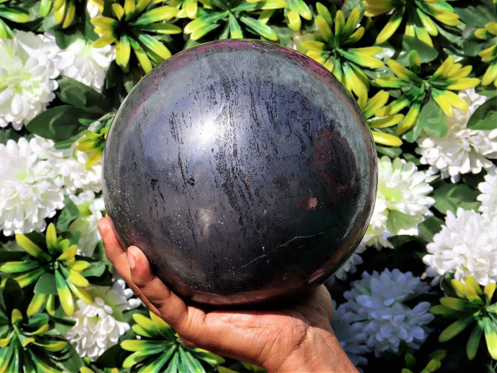 19CM Natural Silver Hematite Healing Spirit Power Aura Energy Stone Sphere Ball