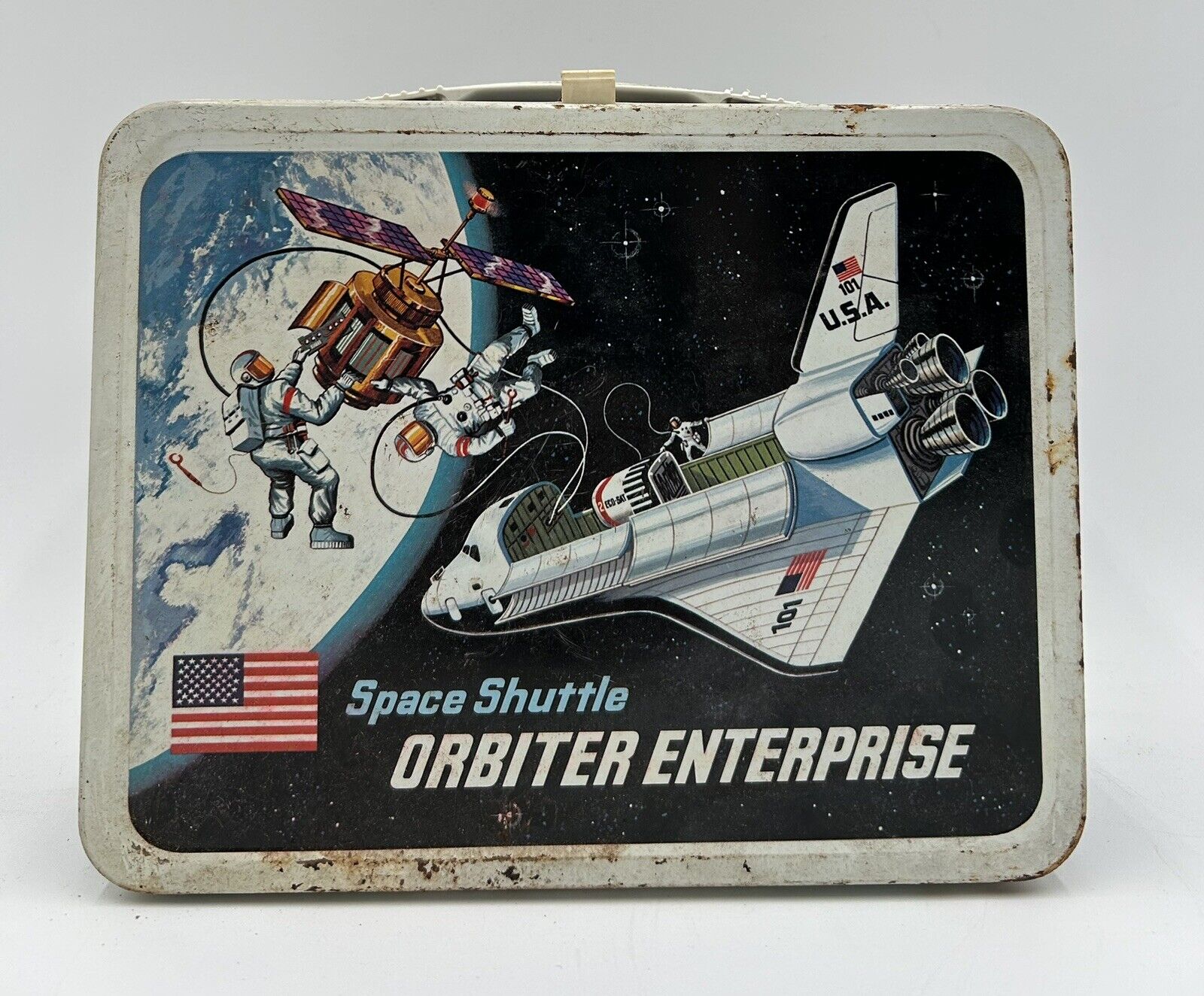 Vintage 1977 Space Shuttle Orbiter Enterprise Lunch Box Lunchbox With Thermos