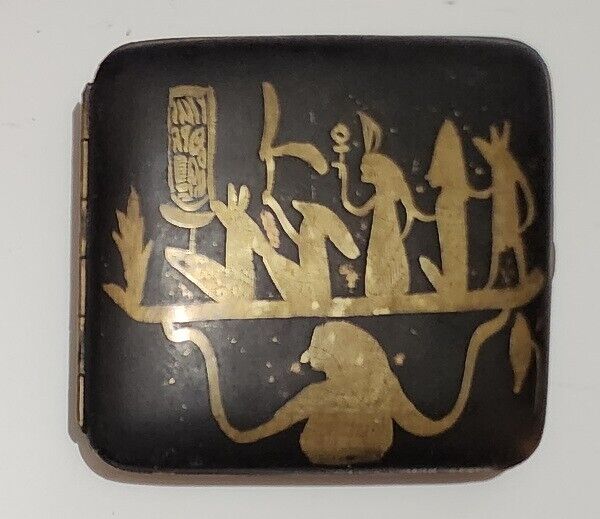 Damascene Cigarette Case Brass Rare Egyptian Revival Decorative, ca 1920