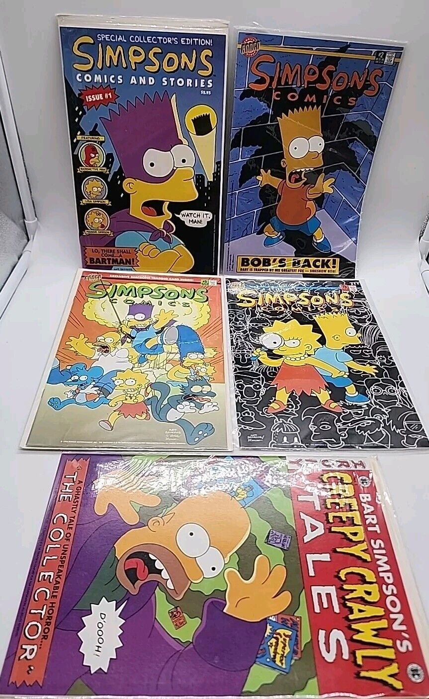 Simpsons Comics 1,2,3,5 Bongo Comics 1994 Trading Cards Intact &Tales
