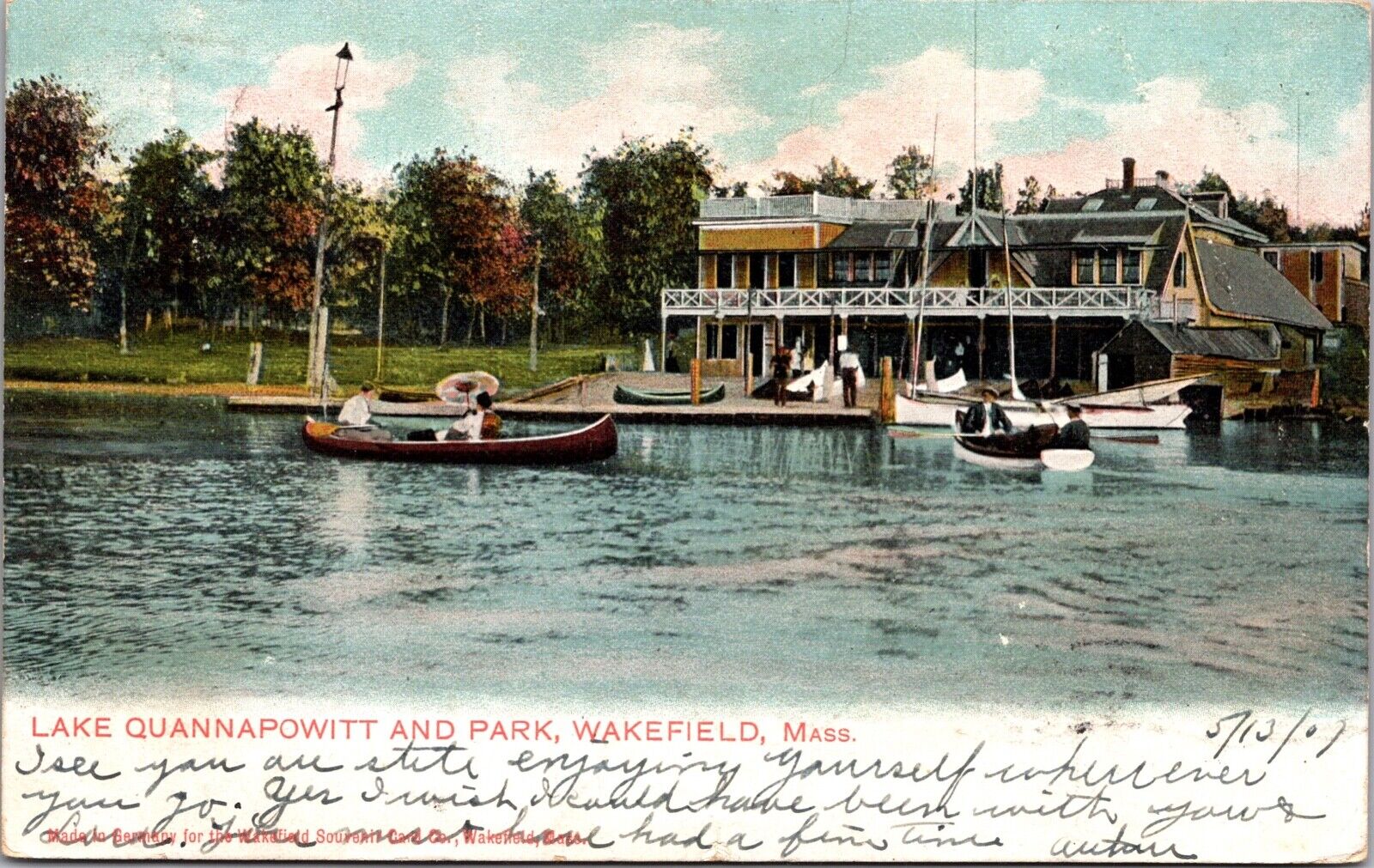 Postcard Lake Quannapowitt and Park in Wakefield, Massachusetts~2250