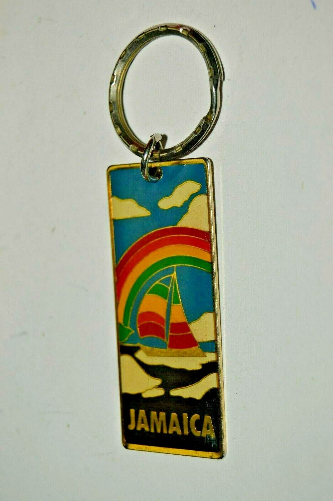 Nice Vintage JAMAICA Sailboat Rainbow Beach Key Chain RARE MINTY 