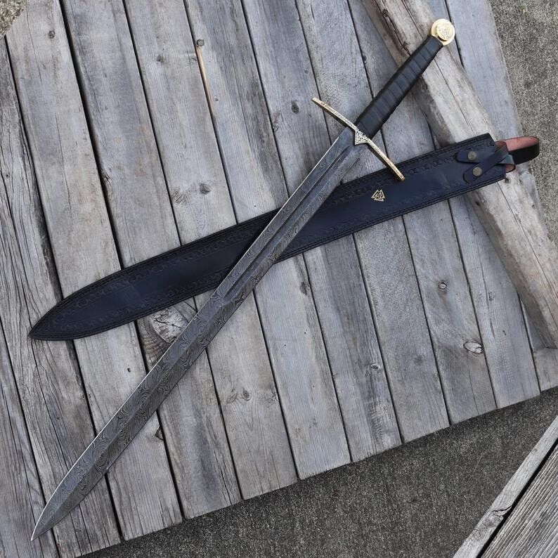 Hand Forged 36'' Damascus Steel Viking Sword Sharp Battle Ready Medieval Sword
