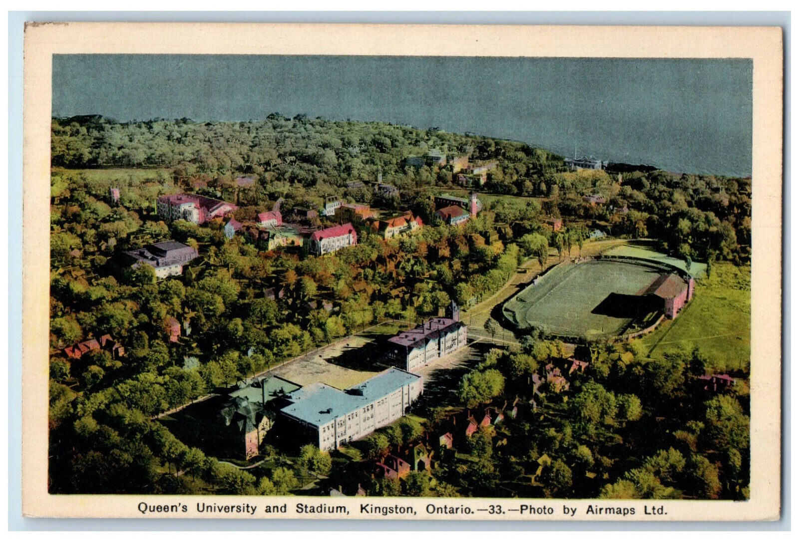 c1940's Queen's University and Stadium Kingston Ontario Canada Vintage Postcard