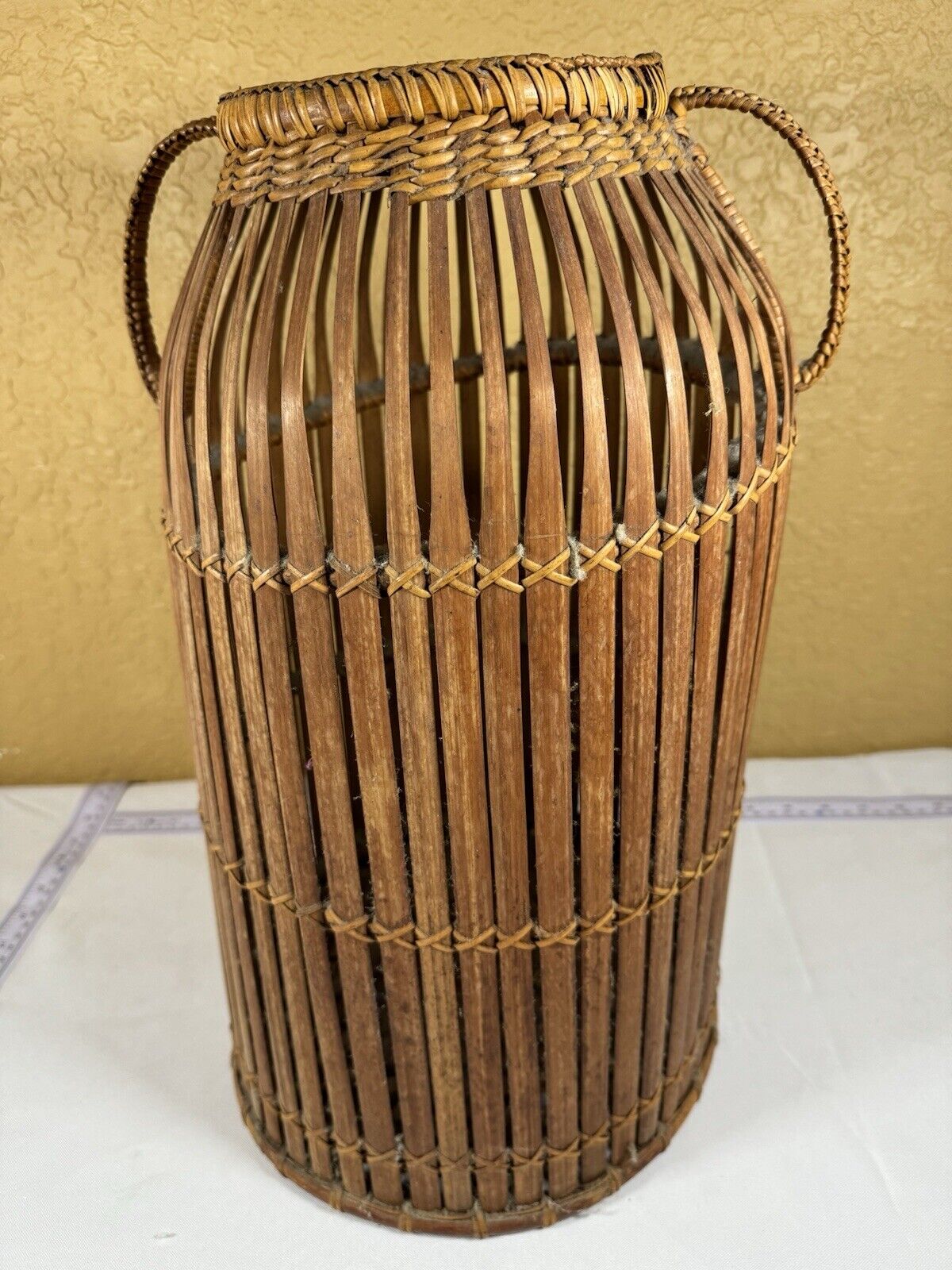 Tall Vintage Wicker Rattan Vase Basket 2 Handled Basket