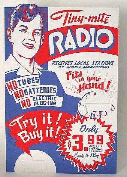 Crystal Radio Sign Counter-Top Display Tiny-Mite Vintage 1950\'s NO RADIO Toy
