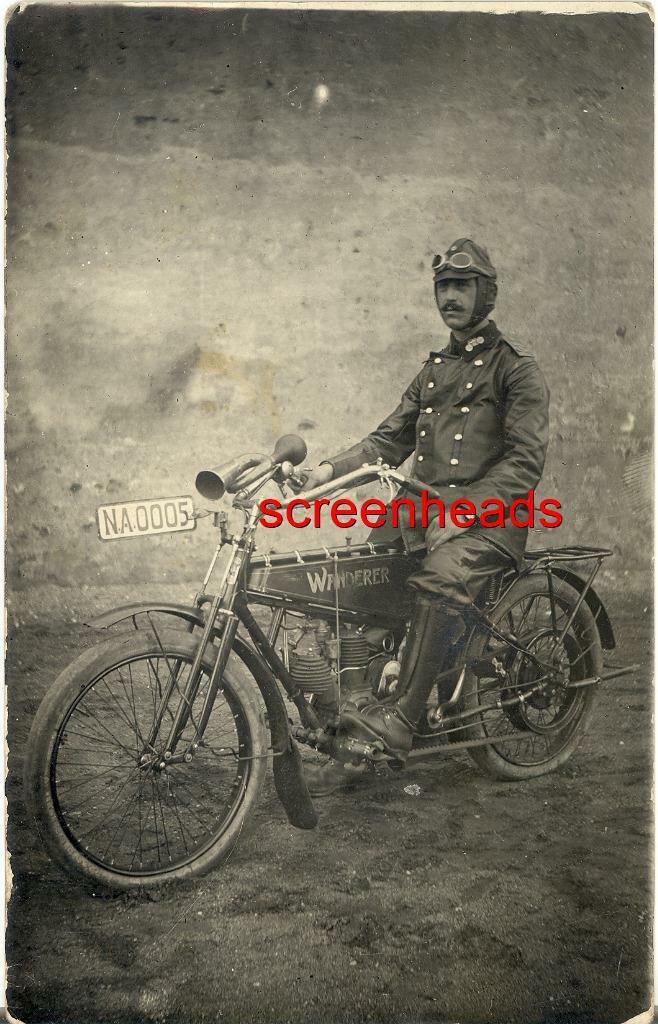 1916 RARE RPPC PHOTO WWI GERMAN WANDERER MOTORCYCLE & JEWISH SOLDIER