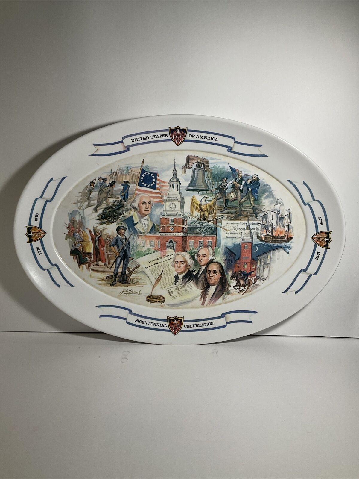 Vintage Brookpark United States of America Bicentennial Resin Oval Serving Tray 