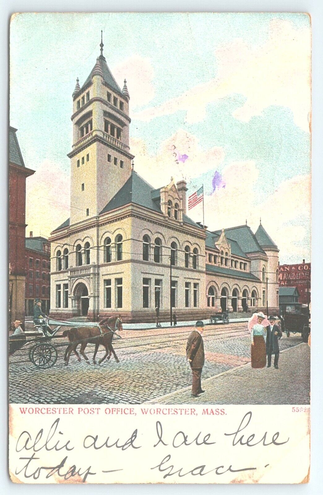 Postcard Worcester Post Office Worcester Massachusetts posted 1905