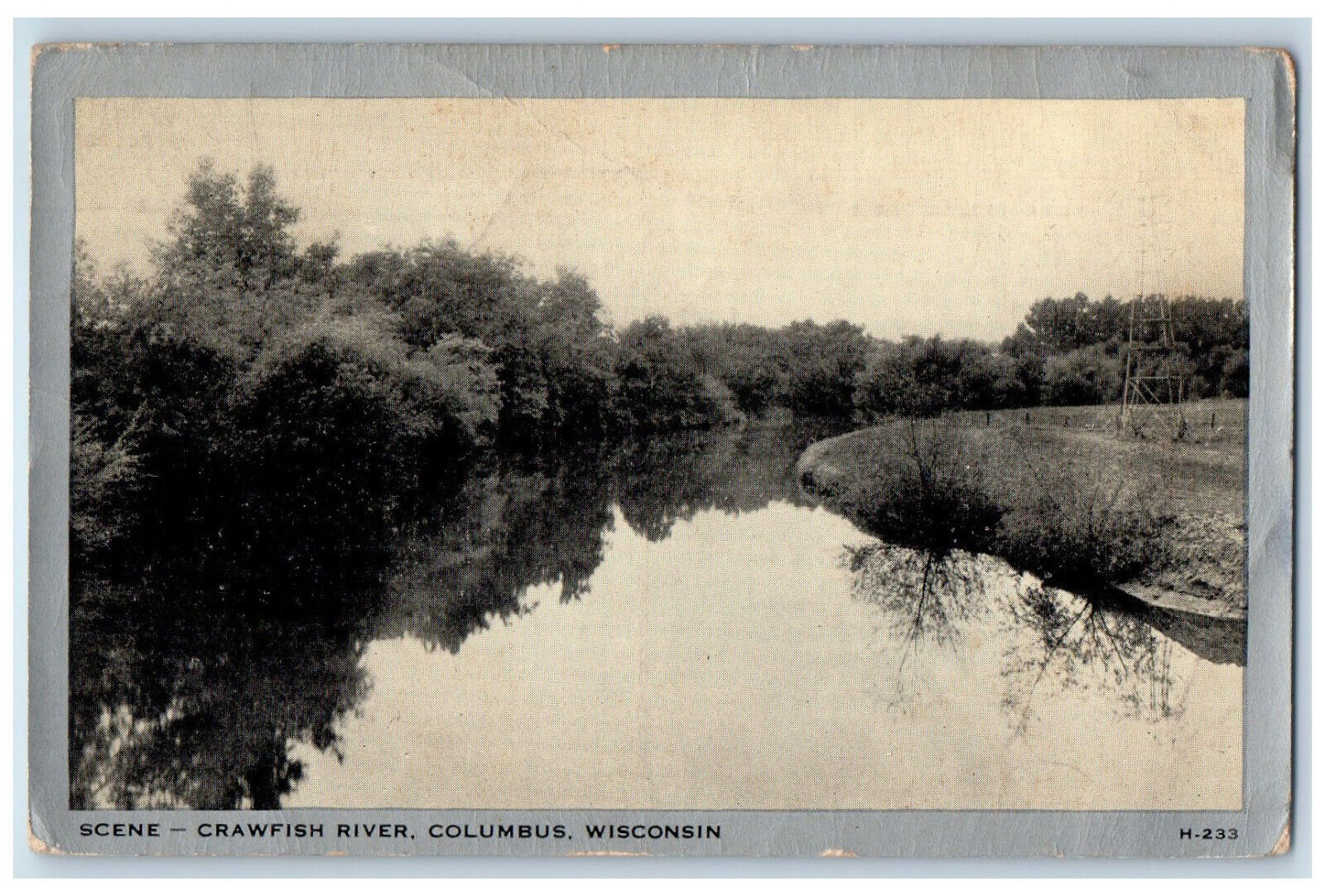 1941 Scene, Crawfish River Columbus Wisconsin WI Clear View Vintage Postcard