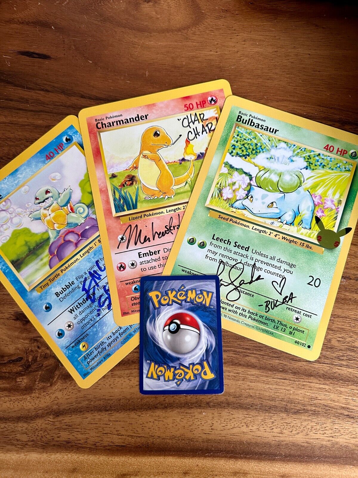Autographed Pokemon Cards, GoFundMe,  Charmander, Squirtle, Bulbasaur, COA