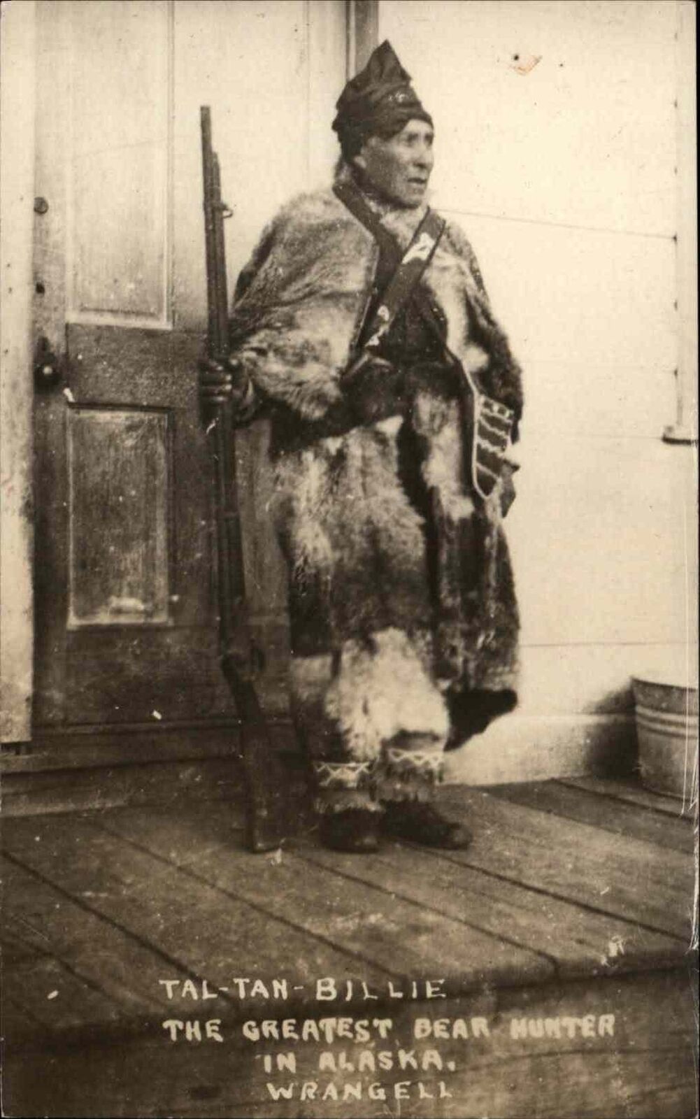 Wrangell AK Gun Native Americana Greatest Bear Hunter Tal-Tan-Billie c1910 RPPC