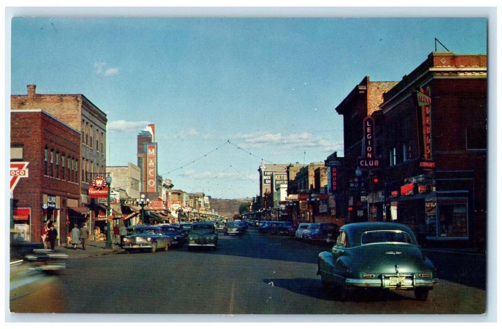 c1950's Main Street View Cars Maco Legion Club Virginia Minnesota MN Postcard