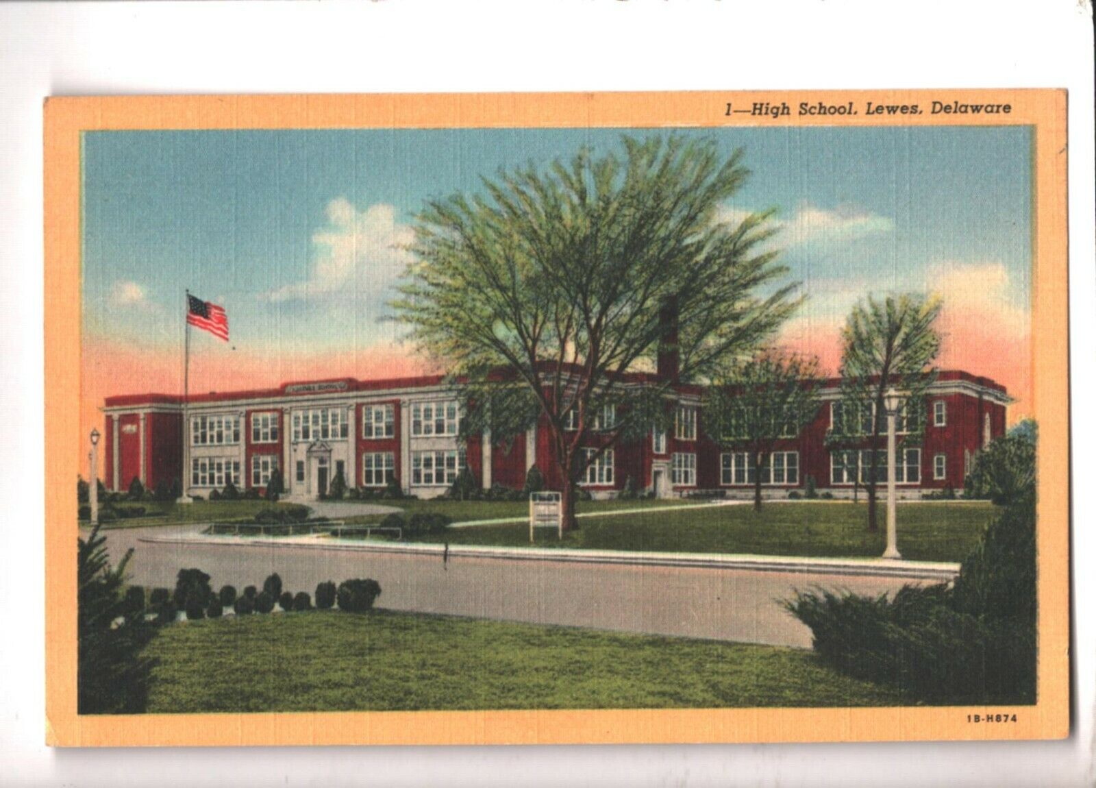 c1940s Linen Postcard Lewes DE Delaware High School