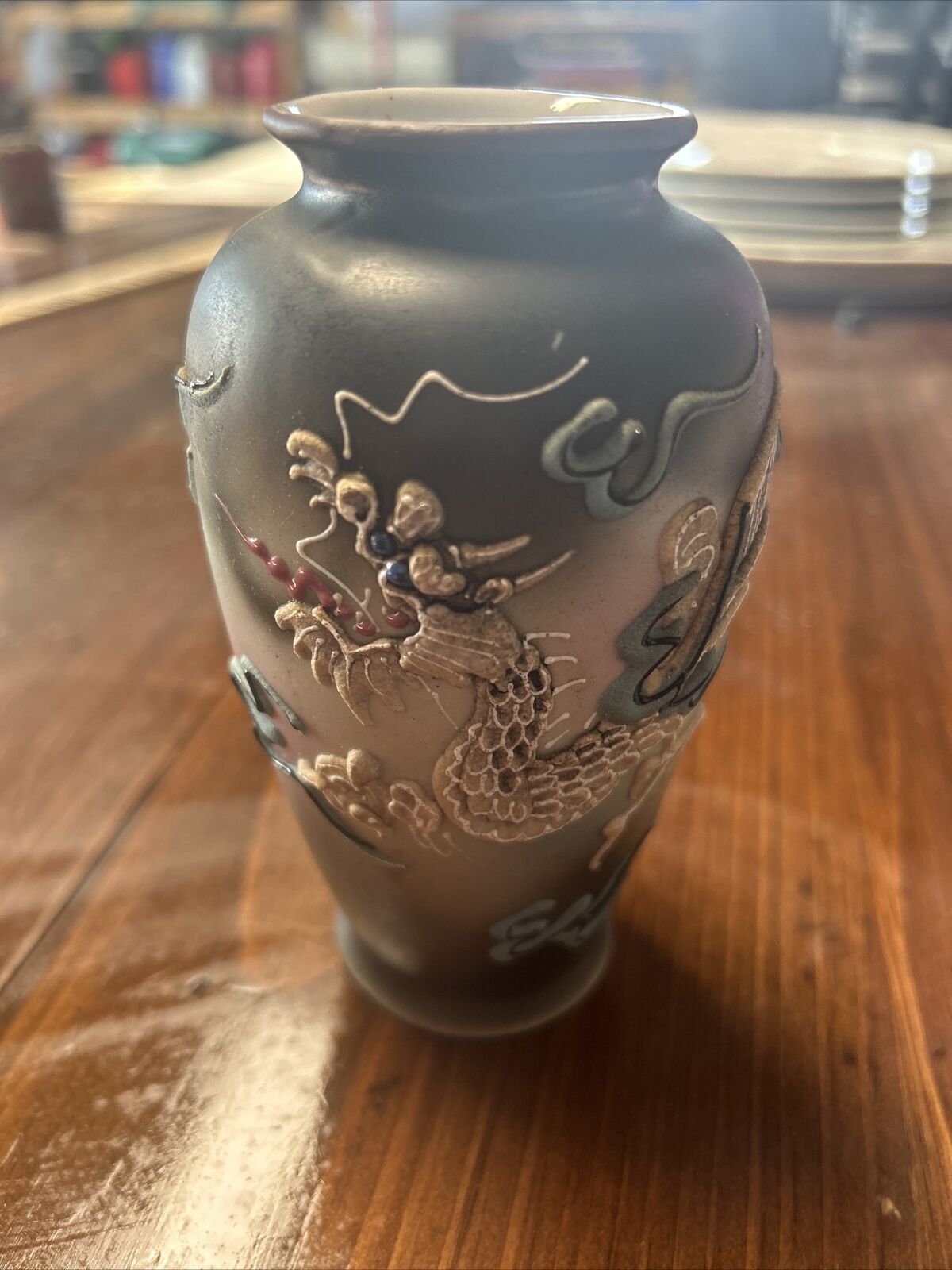 Vintage Hand Painted Moriage Dragonware Vase 5” Japan