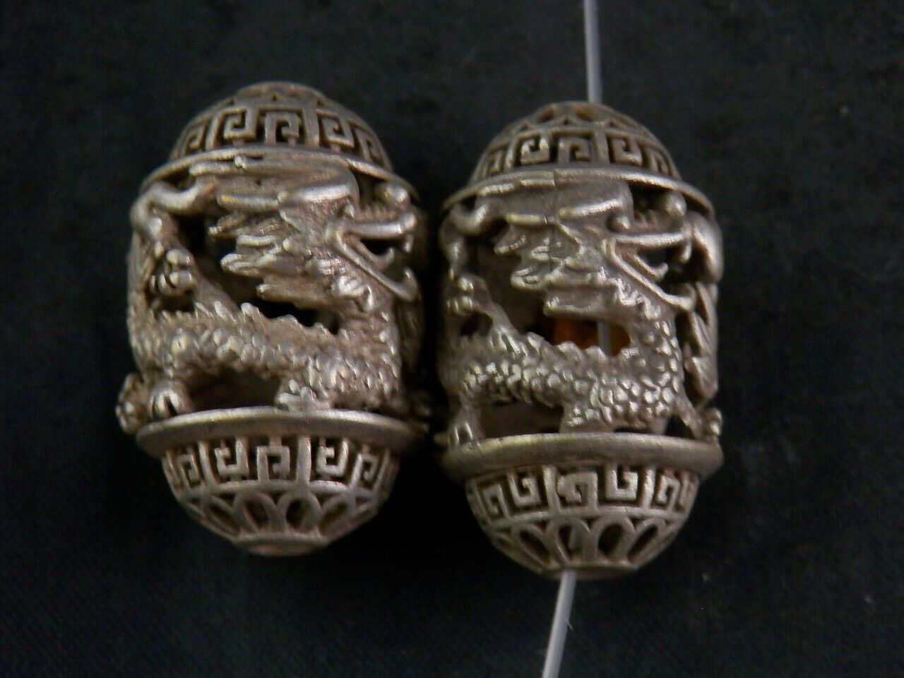 Two Pcs Tibetan Silver Hand Made *Dragon* Hollowing Beads