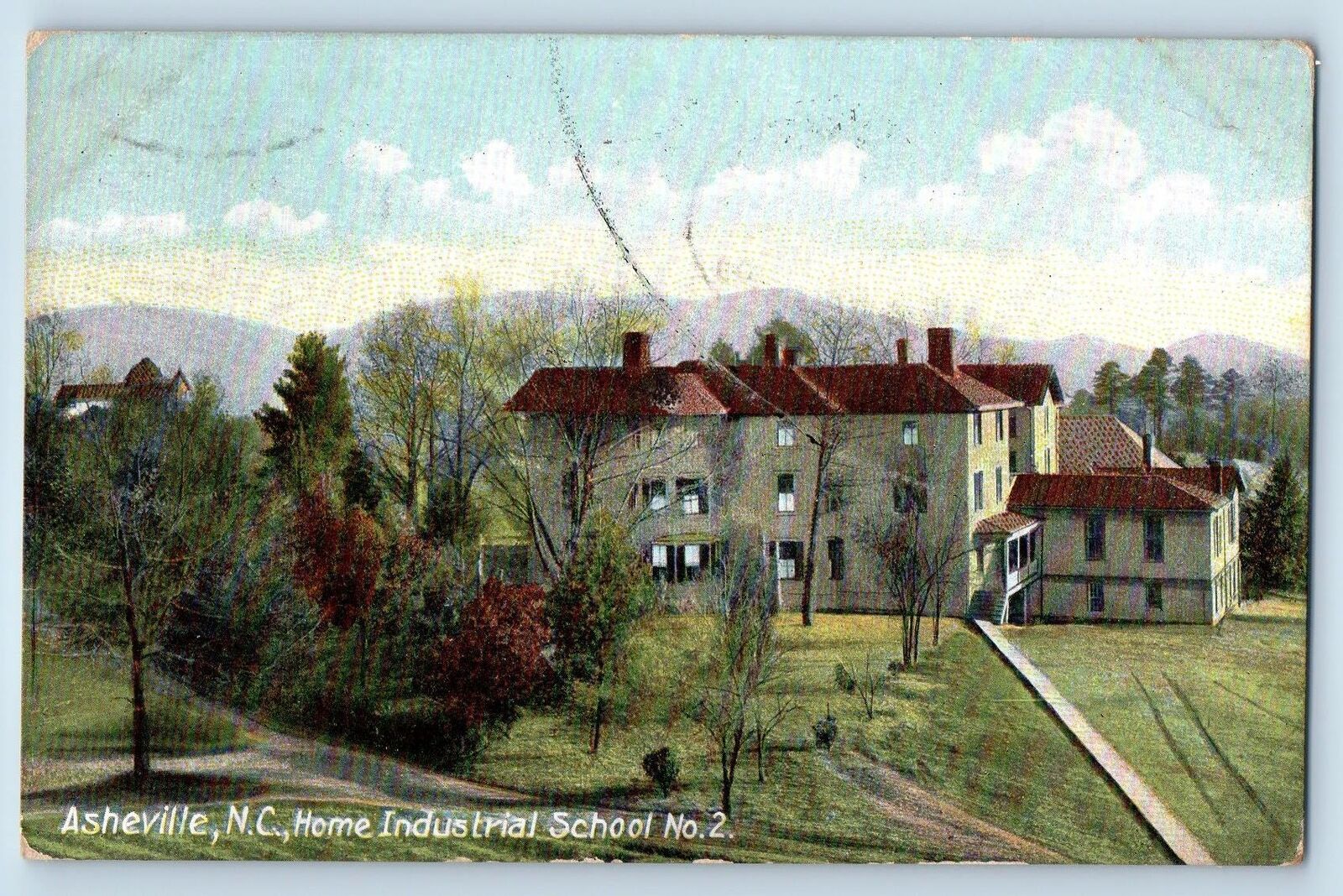 Asheville North Carolina NC Postcard Home Industrial School Building Scene 1909