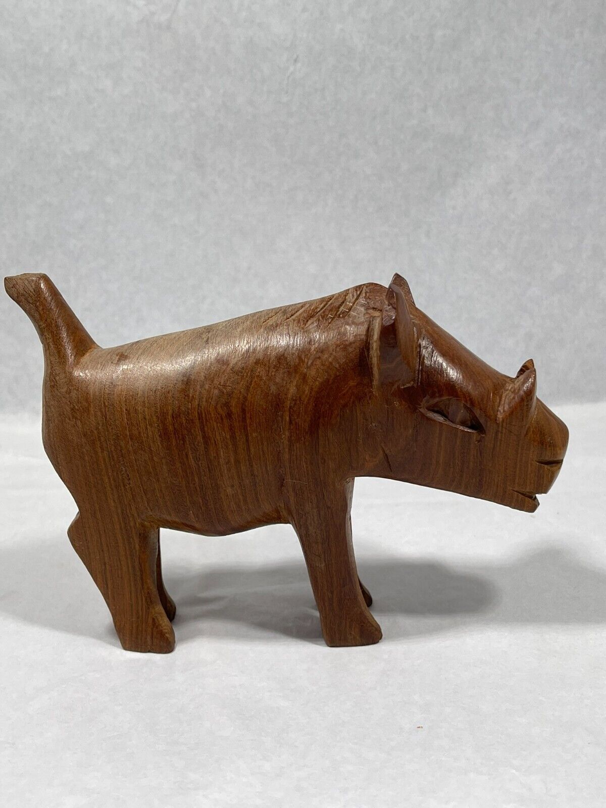 Vintage Pair of Hand Carved Made In Kenya Warthog Wild Boar Pigs Teak Wood