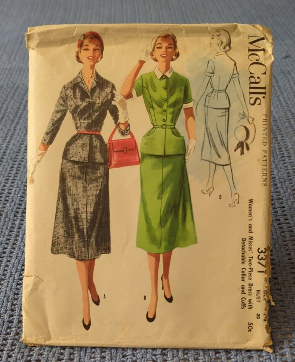 Vintage McCALL\'s Printed SEWING PATTERN Dated 1955 #3371 ~ TWO-PIECE DRESS