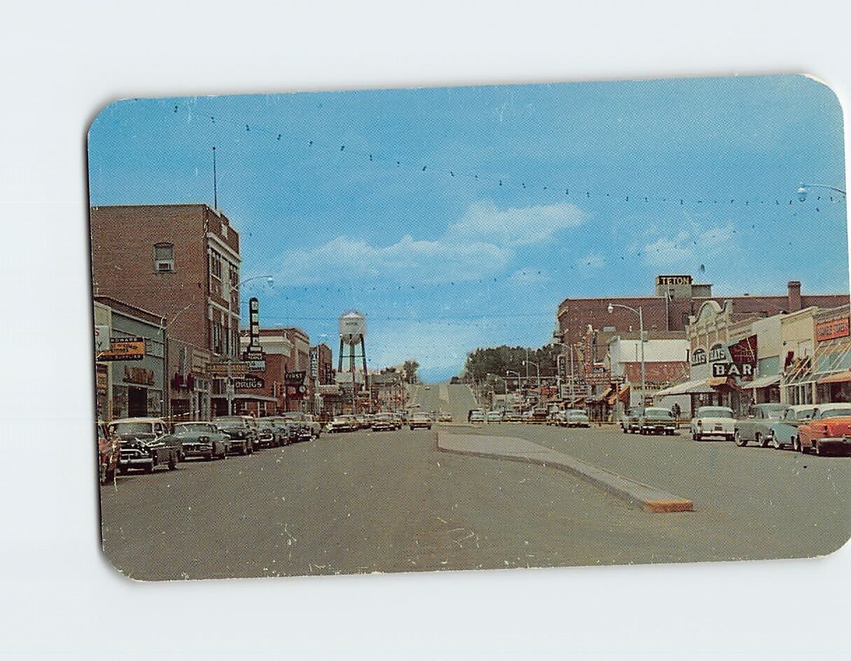 Postcard Business district looking west Riverton Wyoming USA