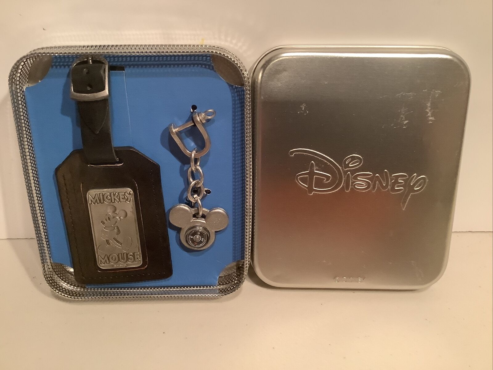 Vintage Disney’s Mickey Mouse Luggage Tag & Compass In Case New