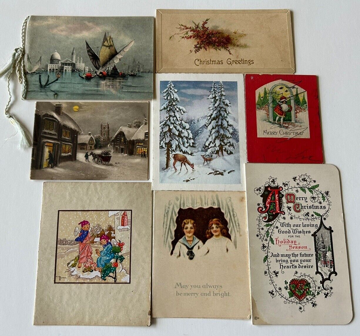 Lot of 8 1920s/30s Vintage Antique Christmas Cards USA Germany UK France